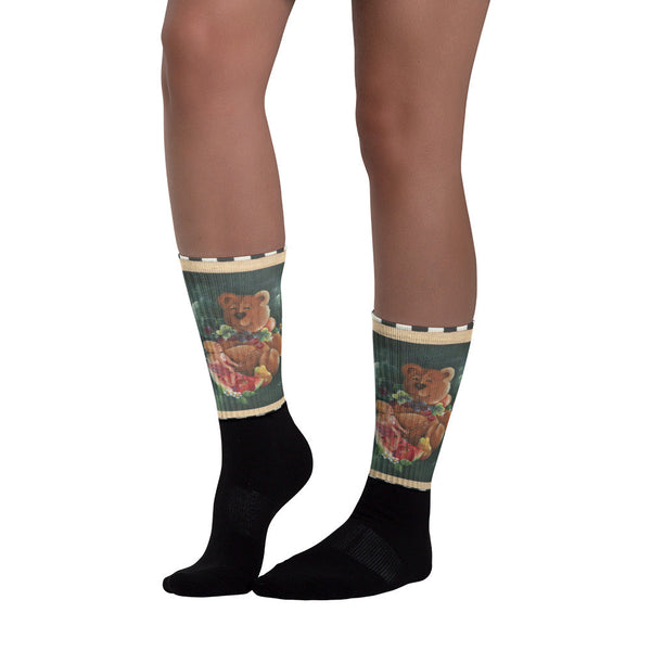 Teddy Bear and Fairy - Black foot socks