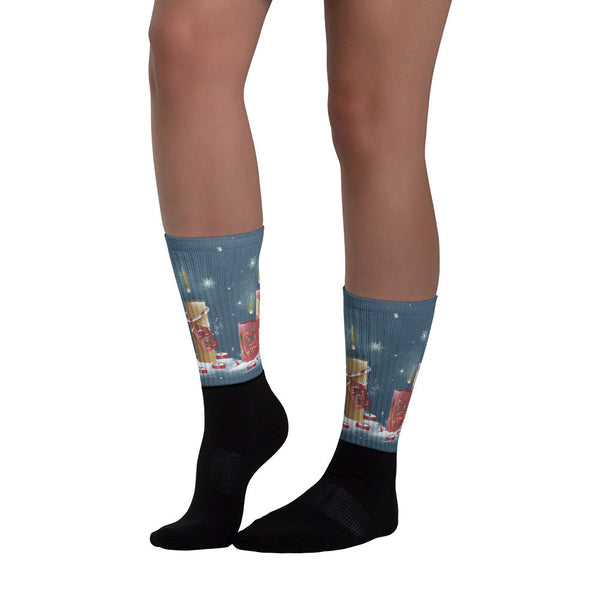 Christmas Candles - Black foot socks