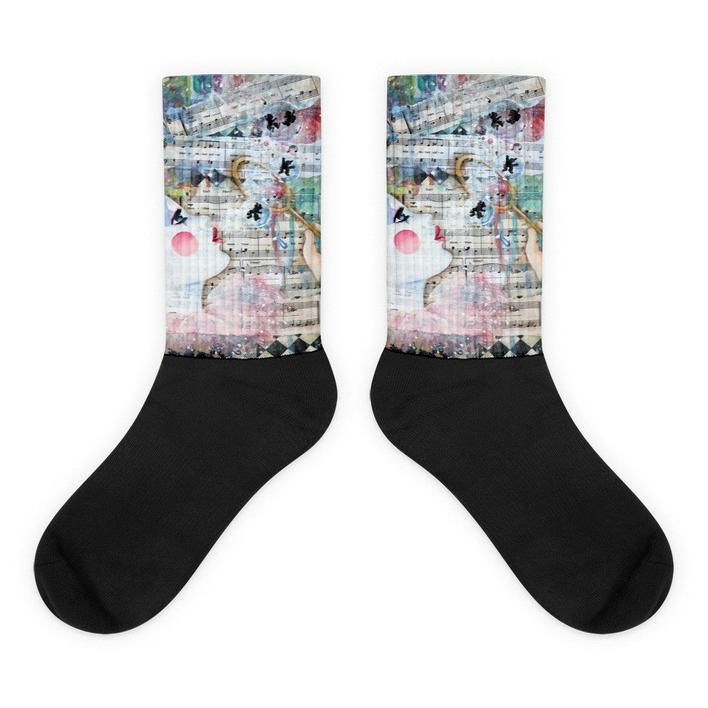 Clown blowing Bubbles - Black foot socks