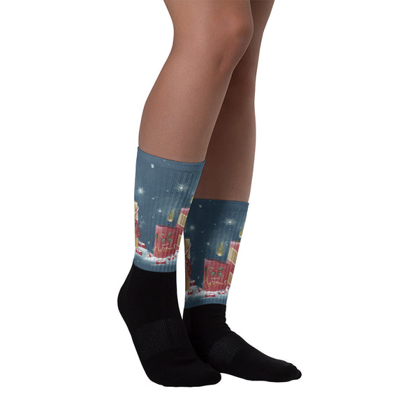 Christmas Candles - Black foot socks