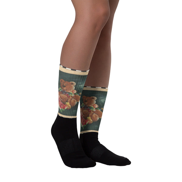 Teddy Bear and Fairy - Black foot socks