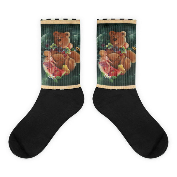 Teddy Bear and Fairy - Black foot socks